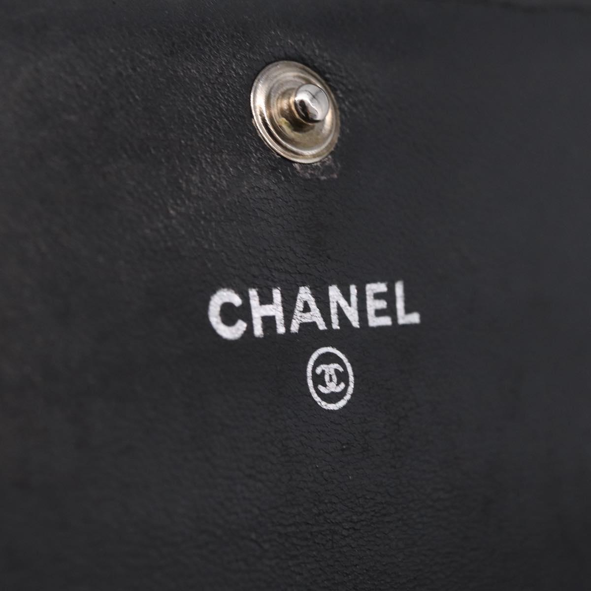 CHANEL Matelasse Card Case Lamb Skin Black Silver CC Auth 197949M
