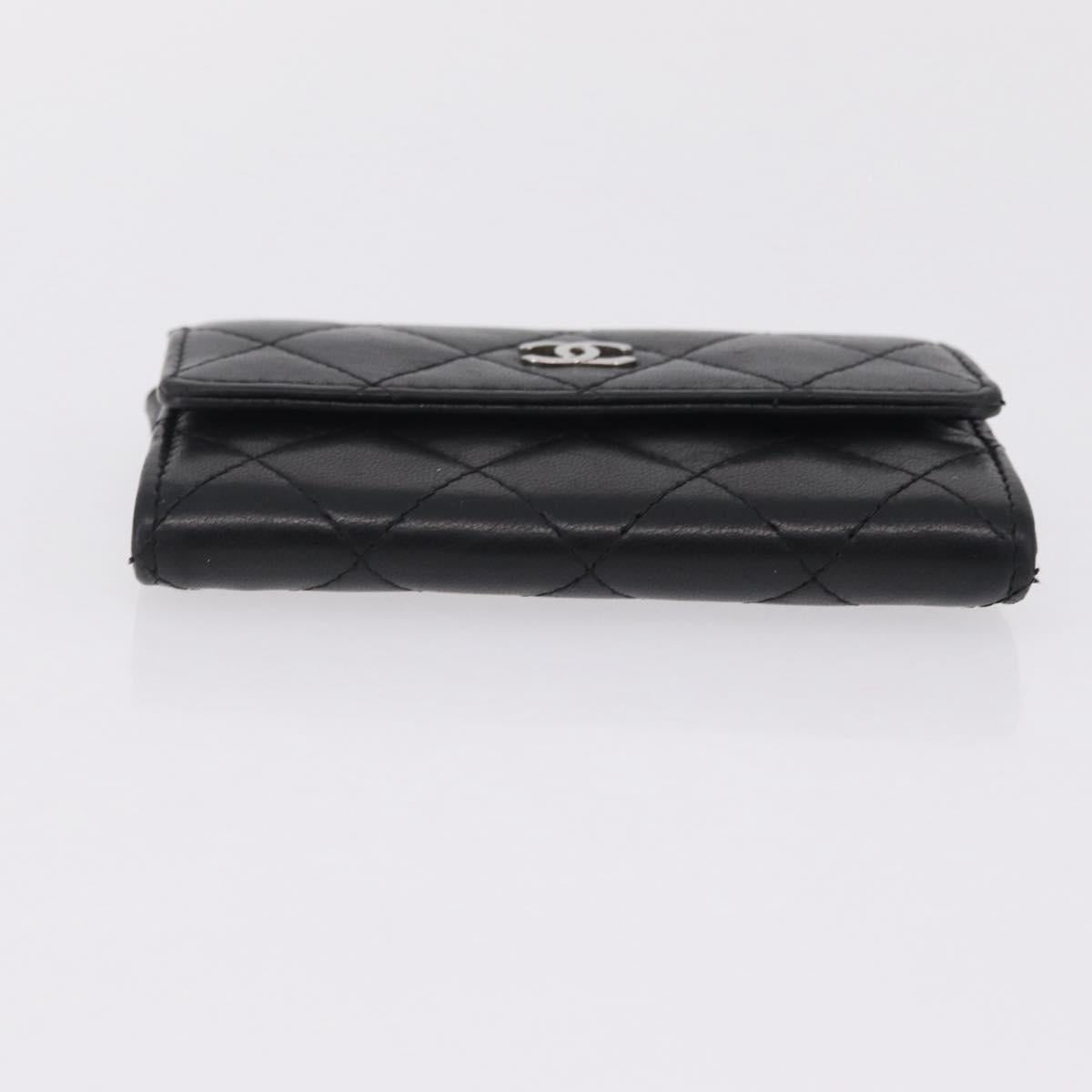 CHANEL Matelasse Card Case Lamb Skin Black Silver CC Auth 197949M