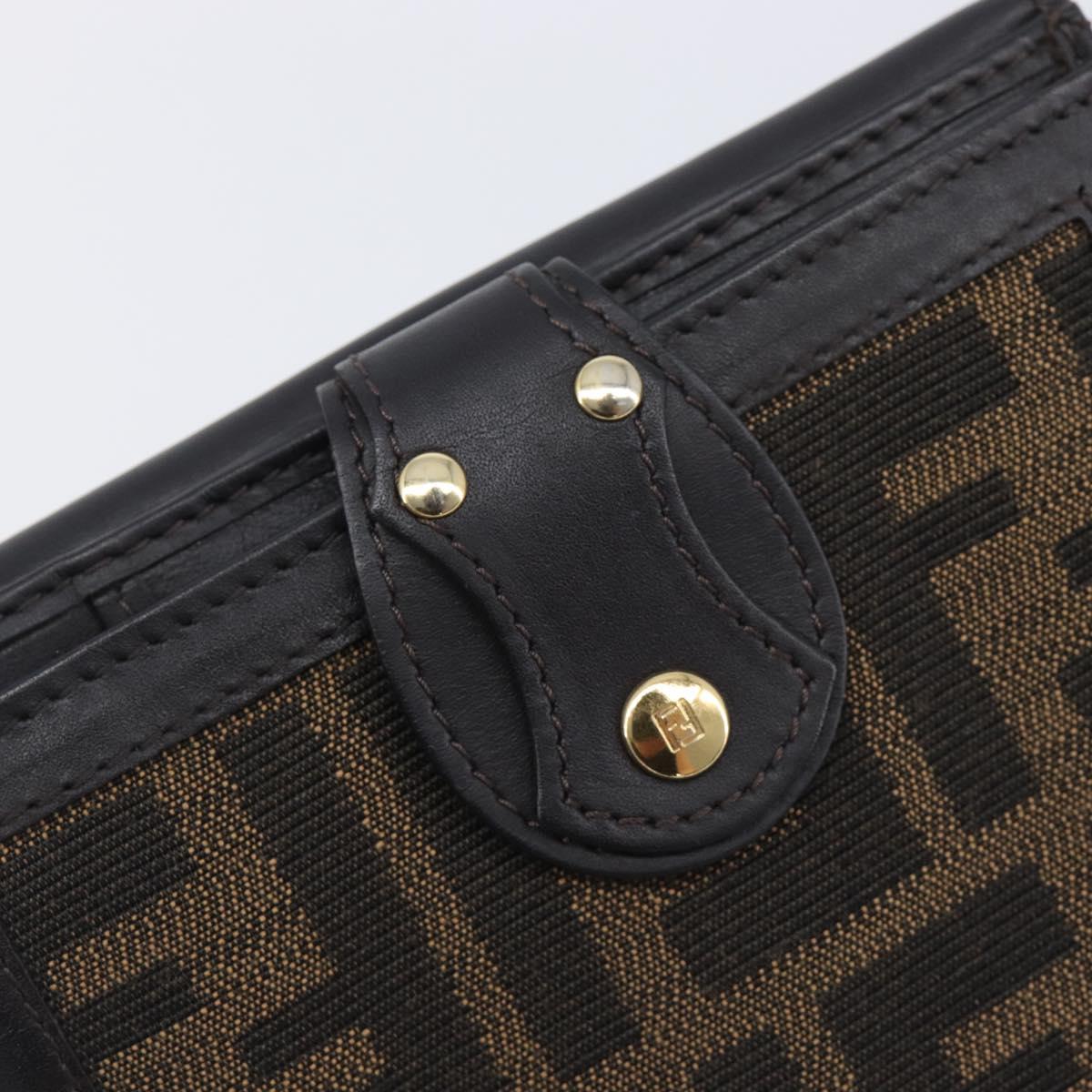 FENDI Zucca Canvas Bifold Wallet Black Brown Auth 197952V