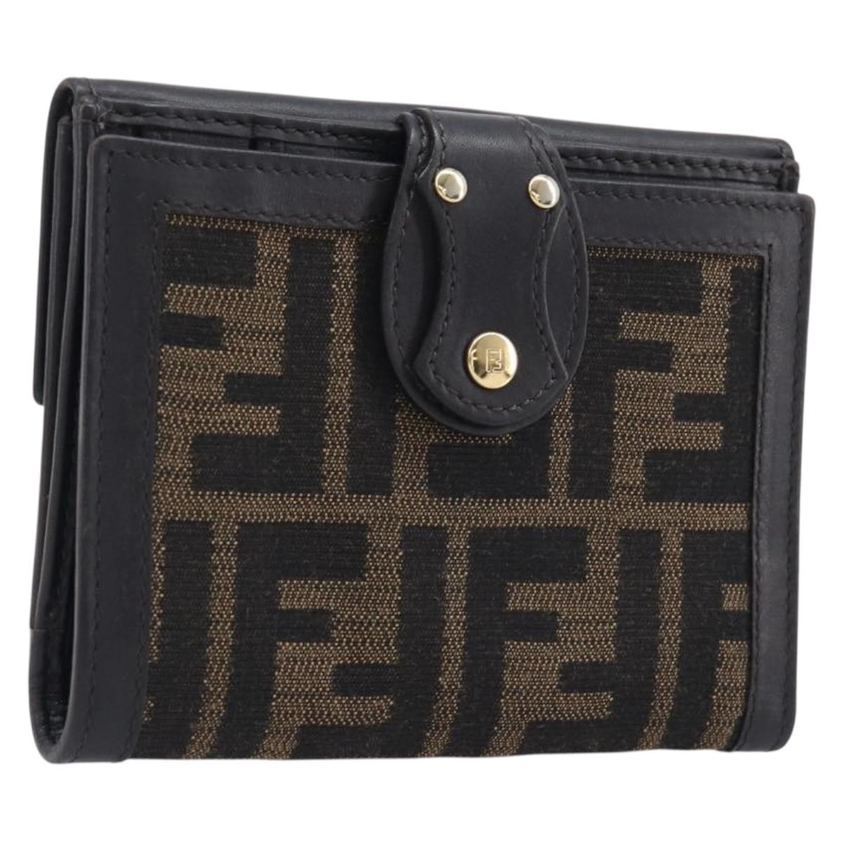 FENDI Zucca Canvas Bifold Wallet Black Brown Auth 197952V