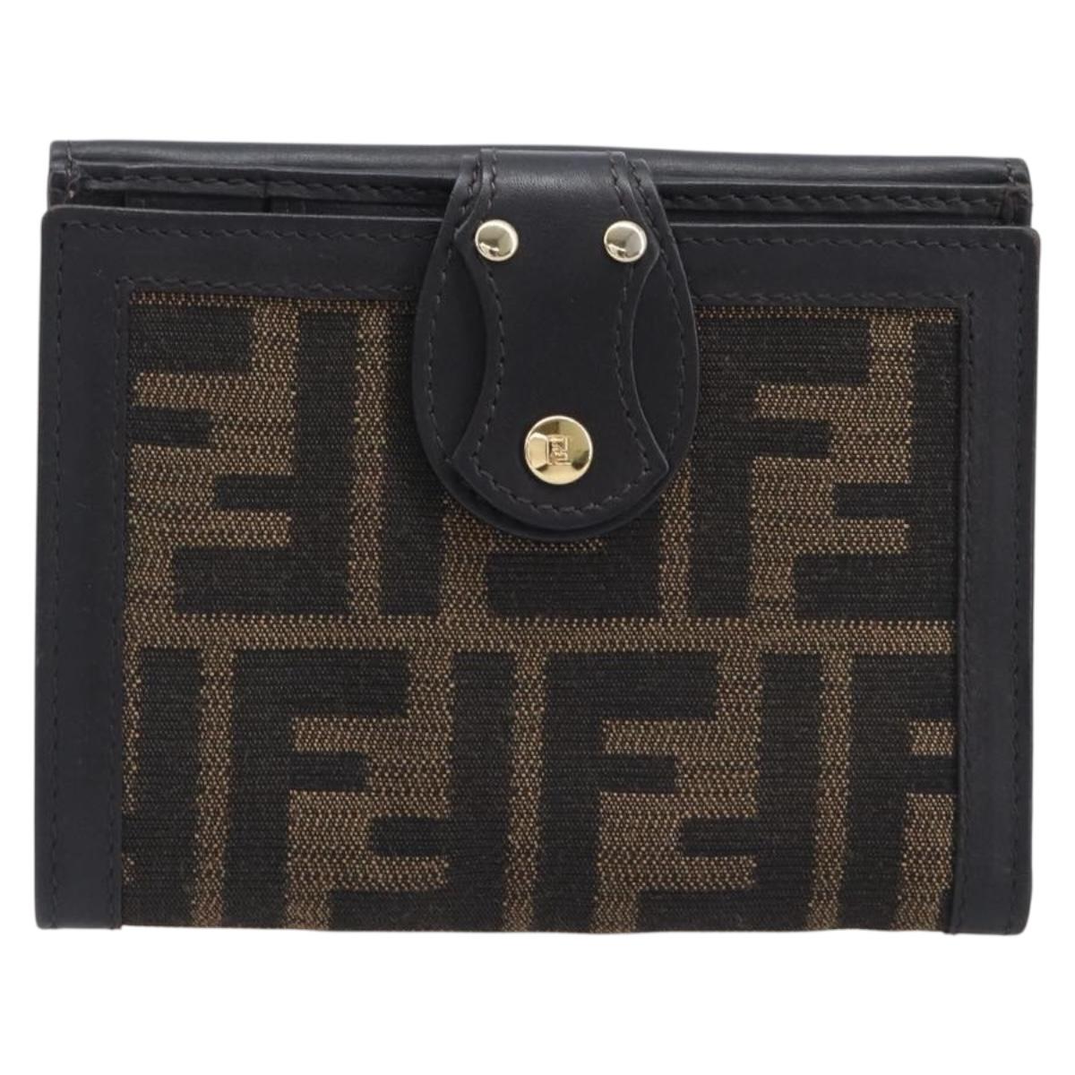 FENDI Zucca Canvas Bifold Wallet Black Brown Auth 197952V