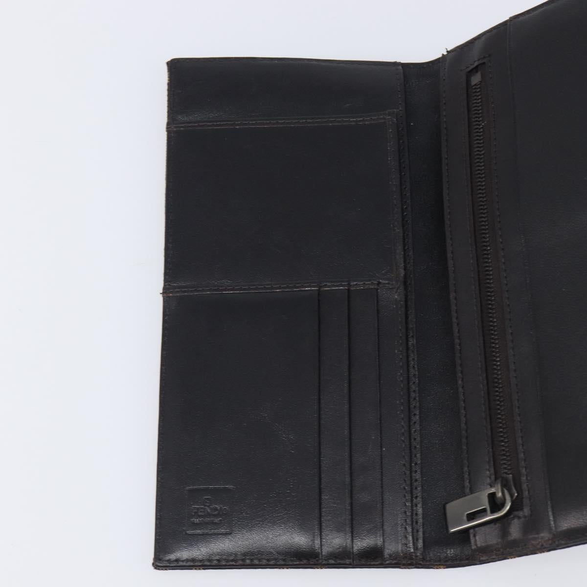 FENDI Zucca Canvas Long Wallet Black Brown Auth 197961V