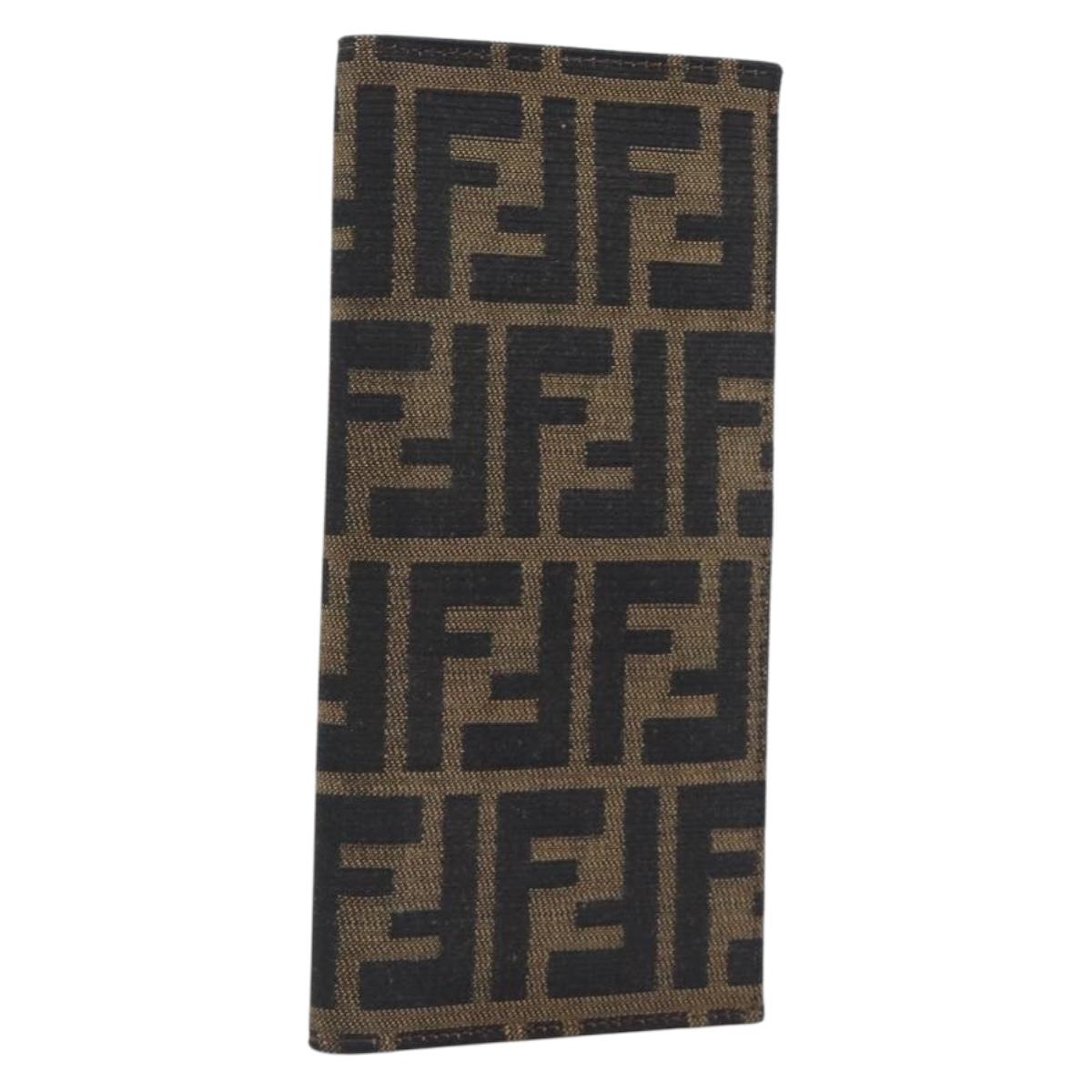 FENDI Zucca Canvas Long Wallet Black Brown Auth 197961V