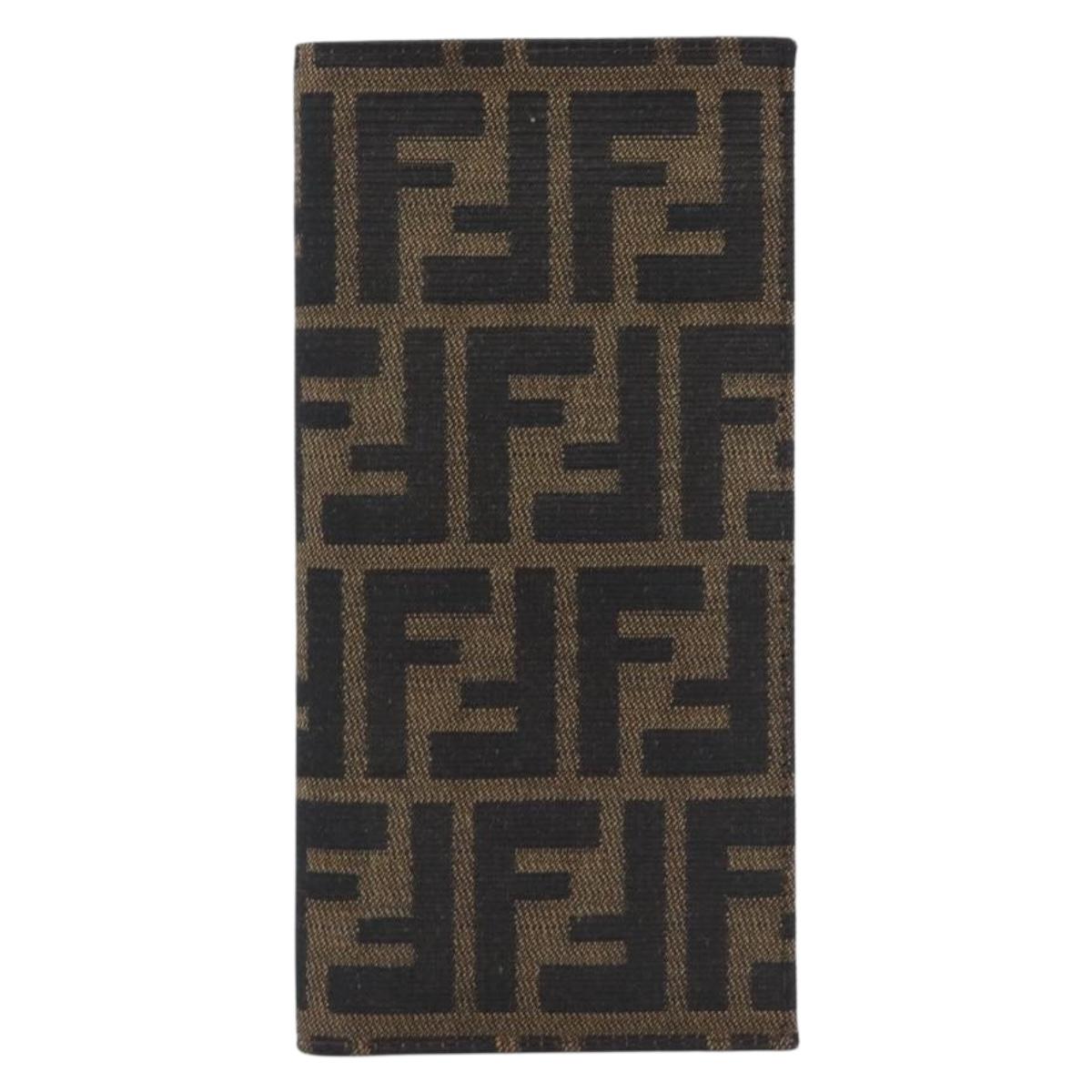FENDI Zucca Canvas Long Wallet Black Brown Auth 197961V