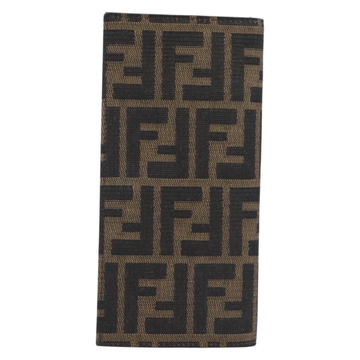 FENDI Zucca Canvas Long Wallet Black Brown Auth 197961V