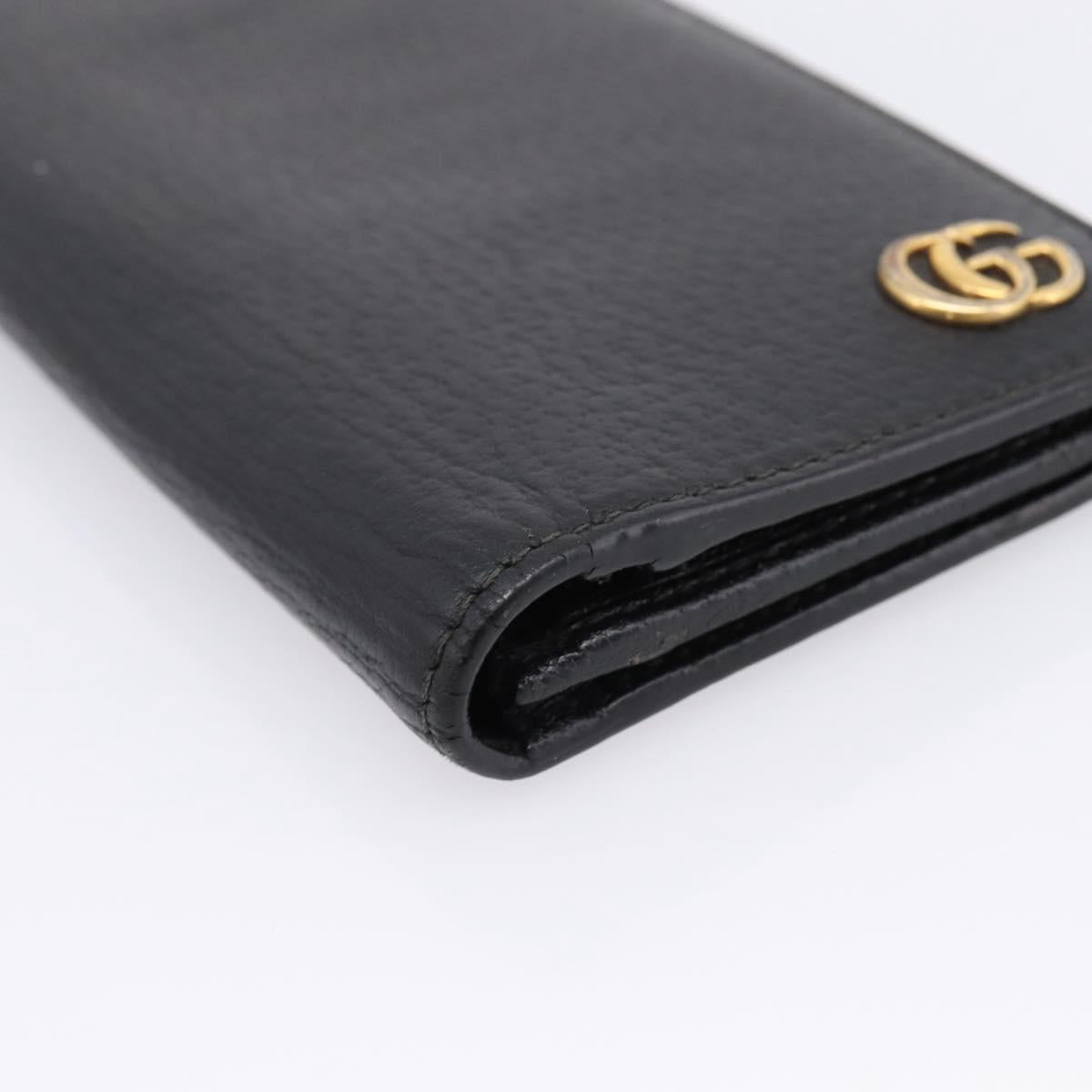 GUCCI GG Marmont Long Wallet Leather Black Gold 428740 Auth 197962A