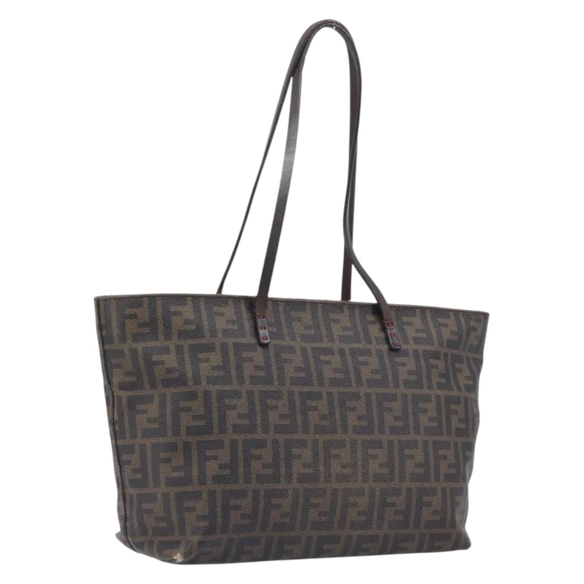 FENDI Zucca Canvas Tote Bag PVC Black Brown Auth 198028