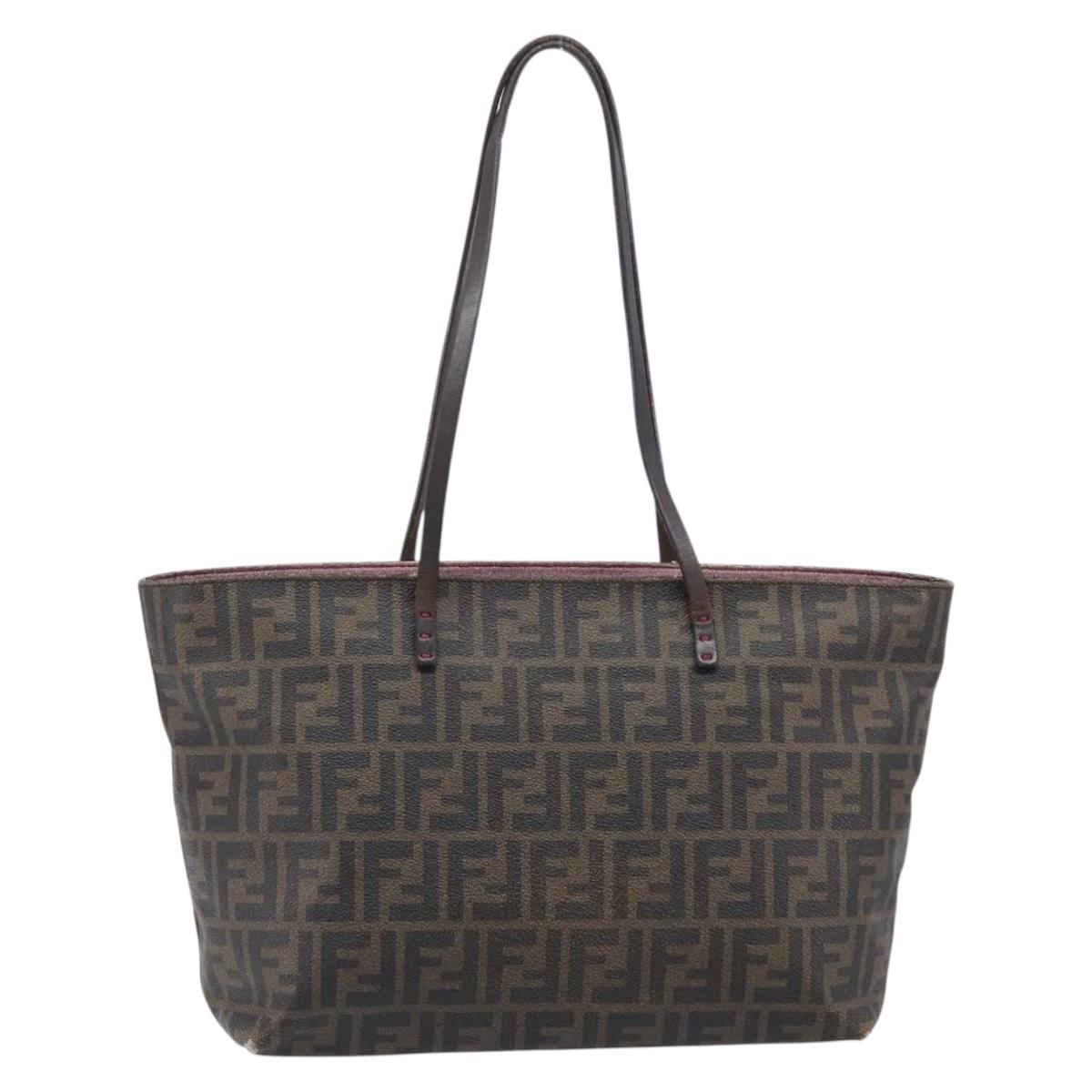 FENDI Zucca Canvas Tote Bag PVC Black Brown Auth 198028