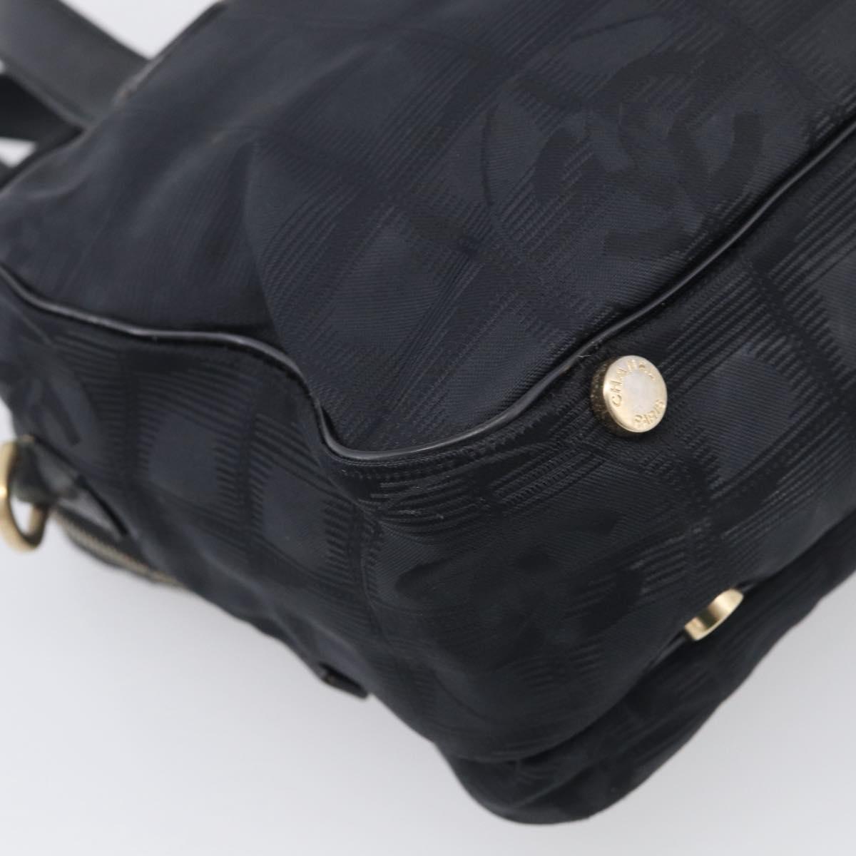 CHANEL New Travel Line Hand Bag Nylon 2way Black Gold CC Auth 198030