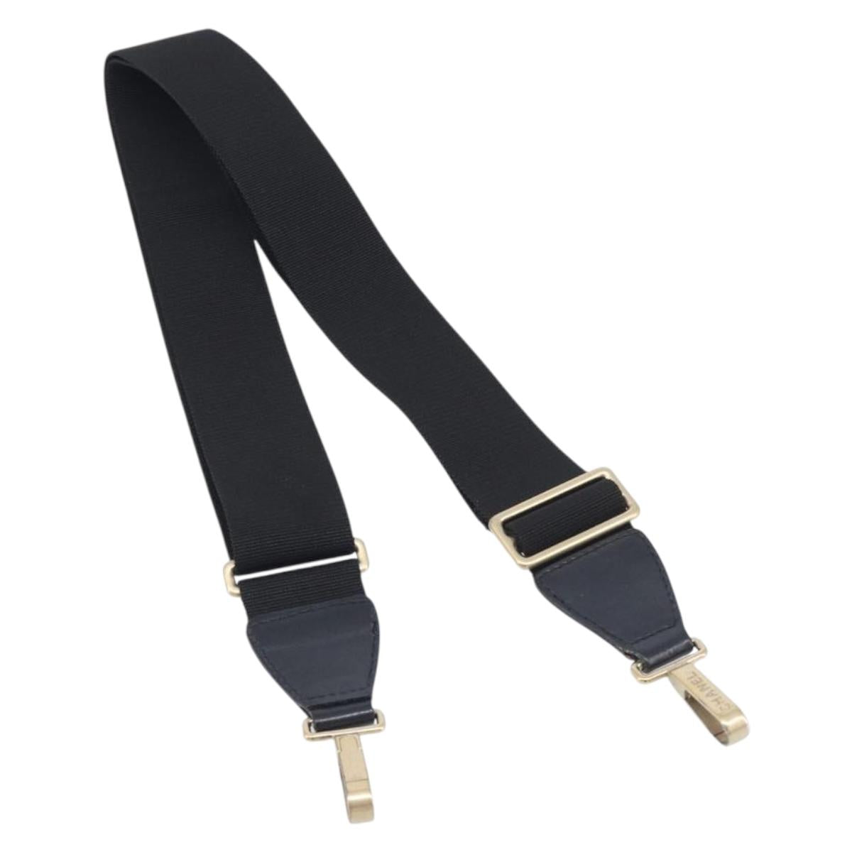 CHANEL Adjustable Shoulder Strap Canvas 30.7""-52"" Black Gold CC Auth 198046