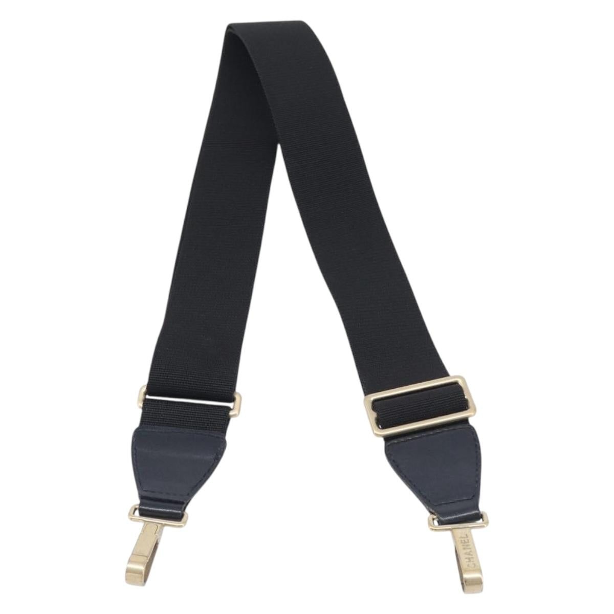CHANEL Adjustable Shoulder Strap Canvas 30.7""-52"" Black Gold CC Auth 198046
