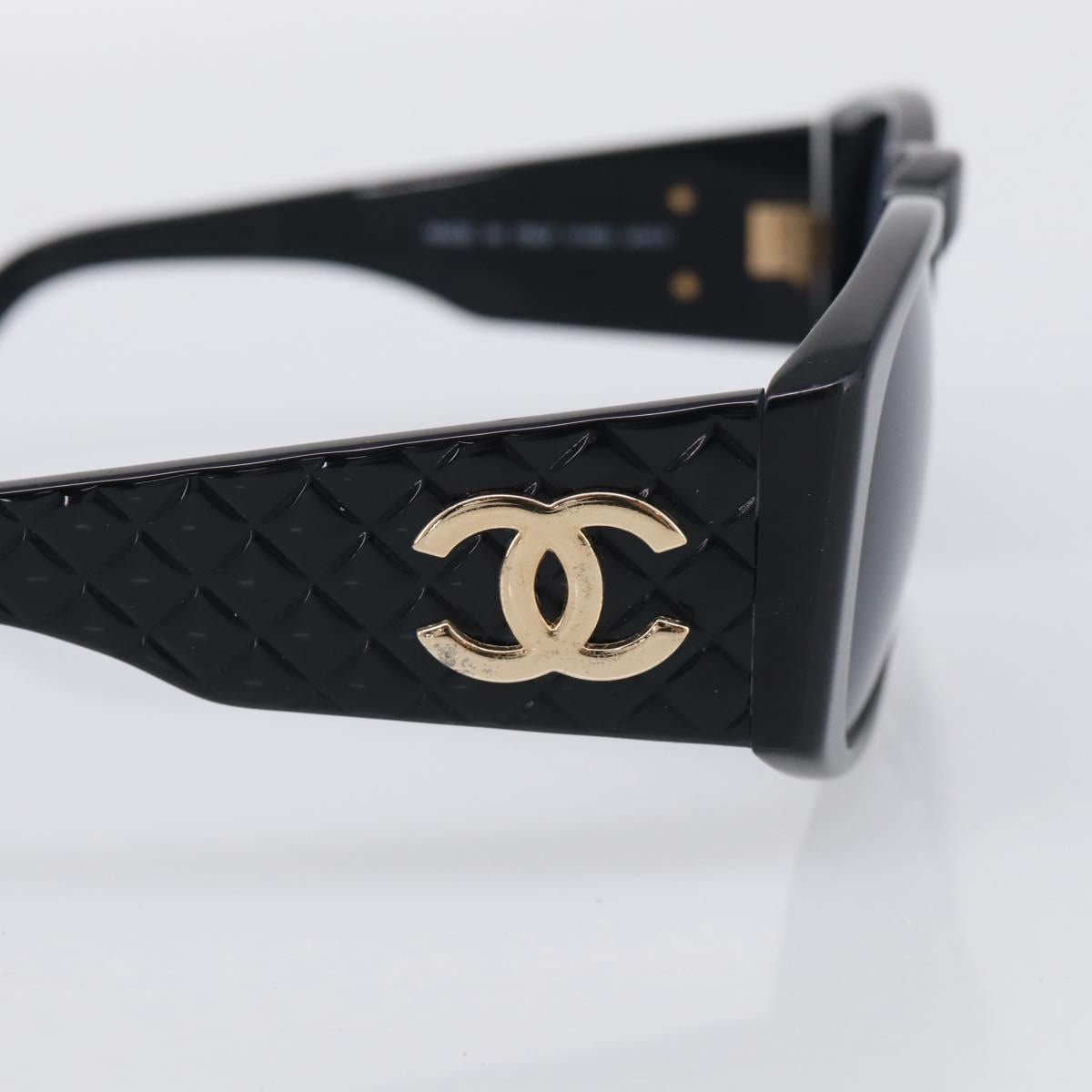 CHANEL Sunglasses Plastic Black Gold CC Auth 198047M