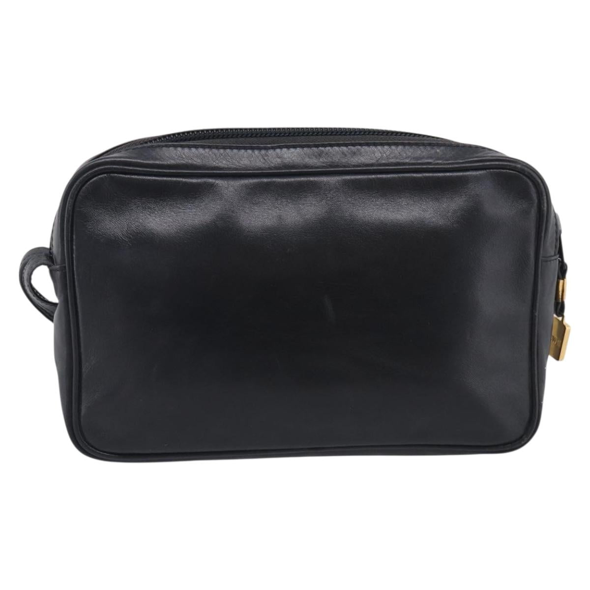 LOEWE Clutch Bag Leather Black Gold Auth 198053