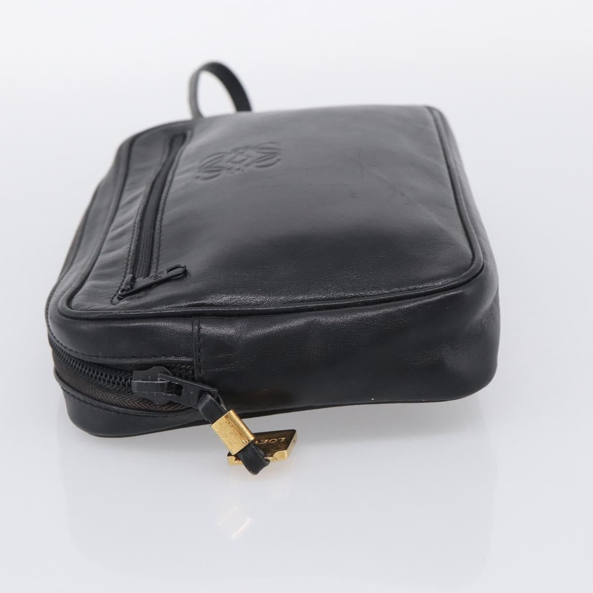 LOEWE Clutch Bag Leather Black Gold Auth 198053