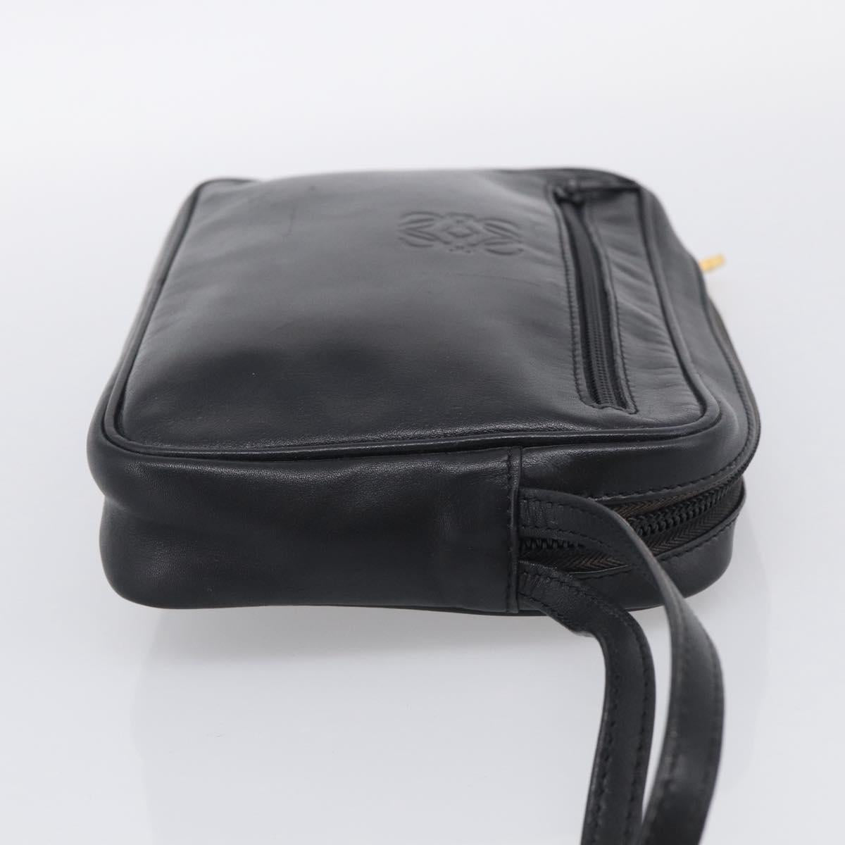 LOEWE Clutch Bag Leather Black Gold Auth 198053