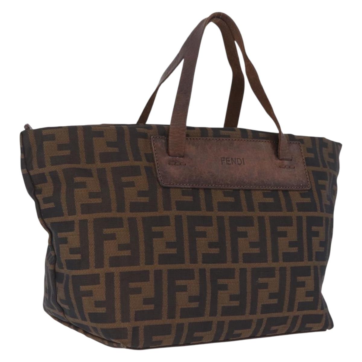 FENDI Zucca Canvas Hand Bag Black Brown Auth 198054