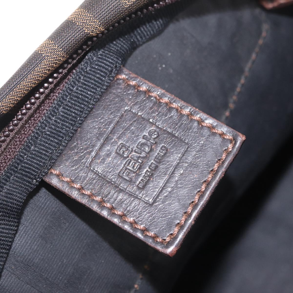 FENDI Zucca Canvas Hand Bag Black Brown Auth 198054