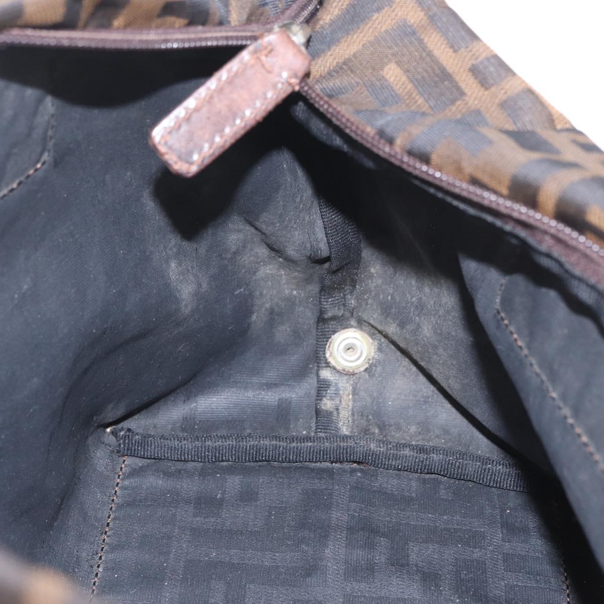 FENDI Zucca Canvas Hand Bag Black Brown Auth 198054
