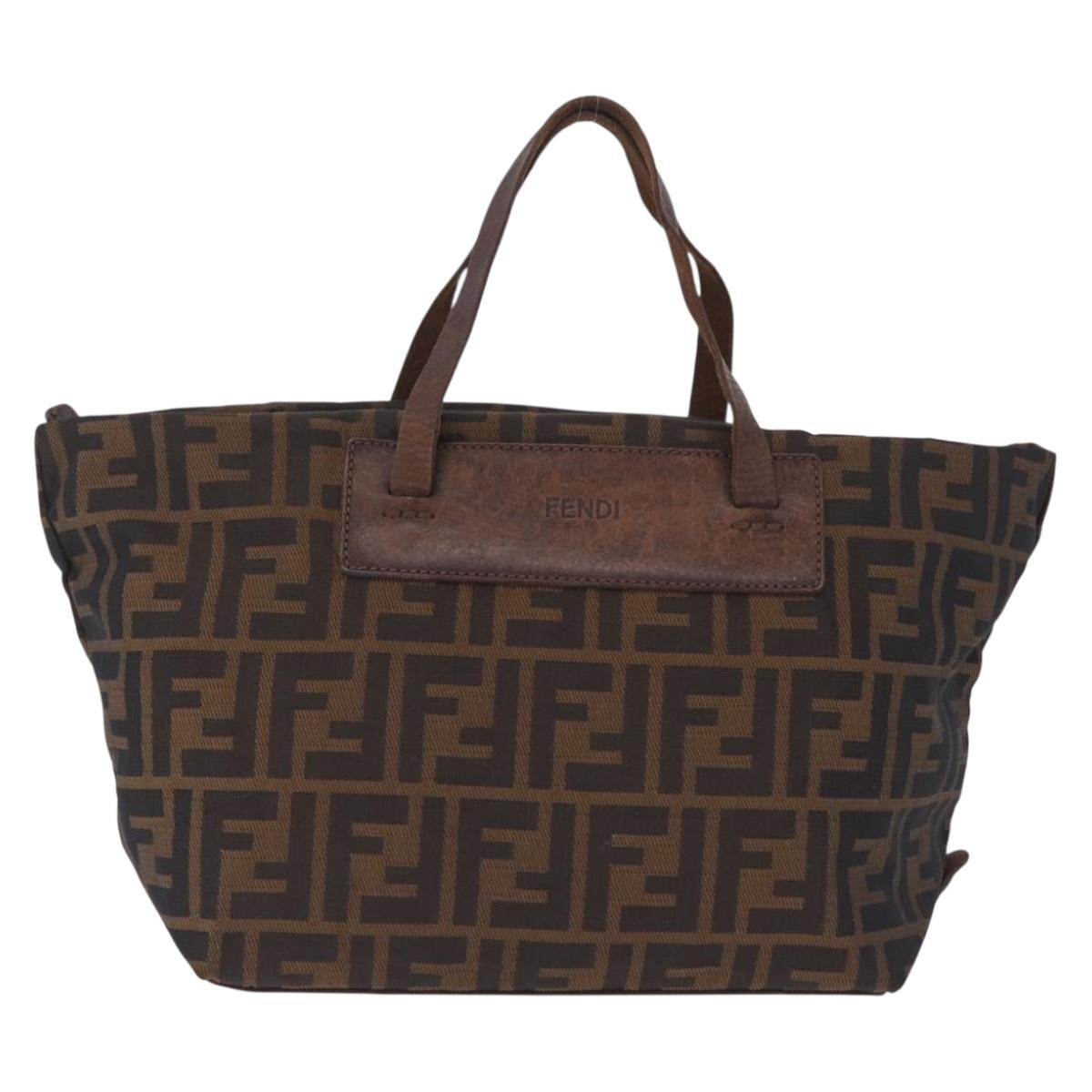 FENDI Zucca Canvas Hand Bag Black Brown Auth 198054