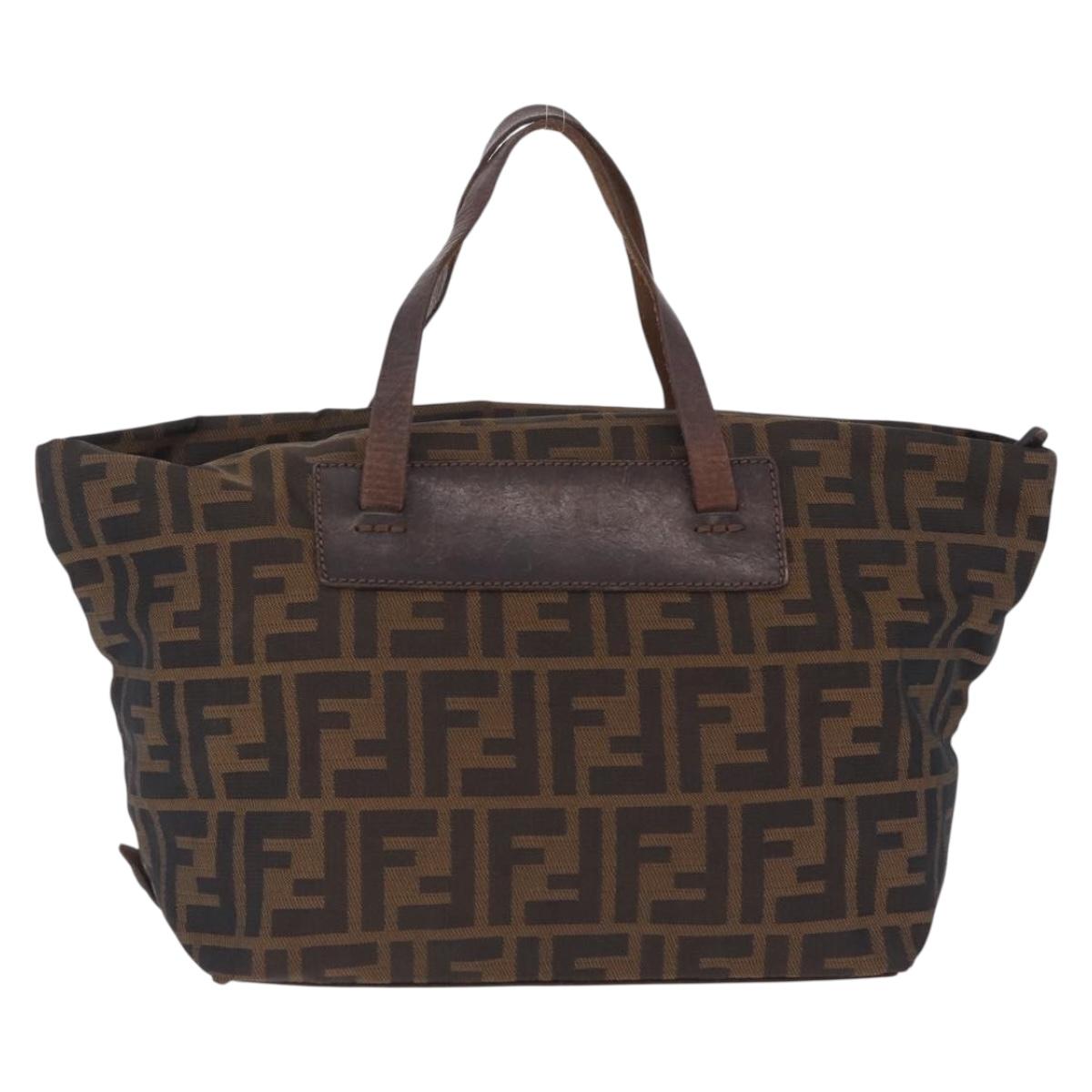 FENDI Zucca Canvas Hand Bag Black Brown Auth 198054