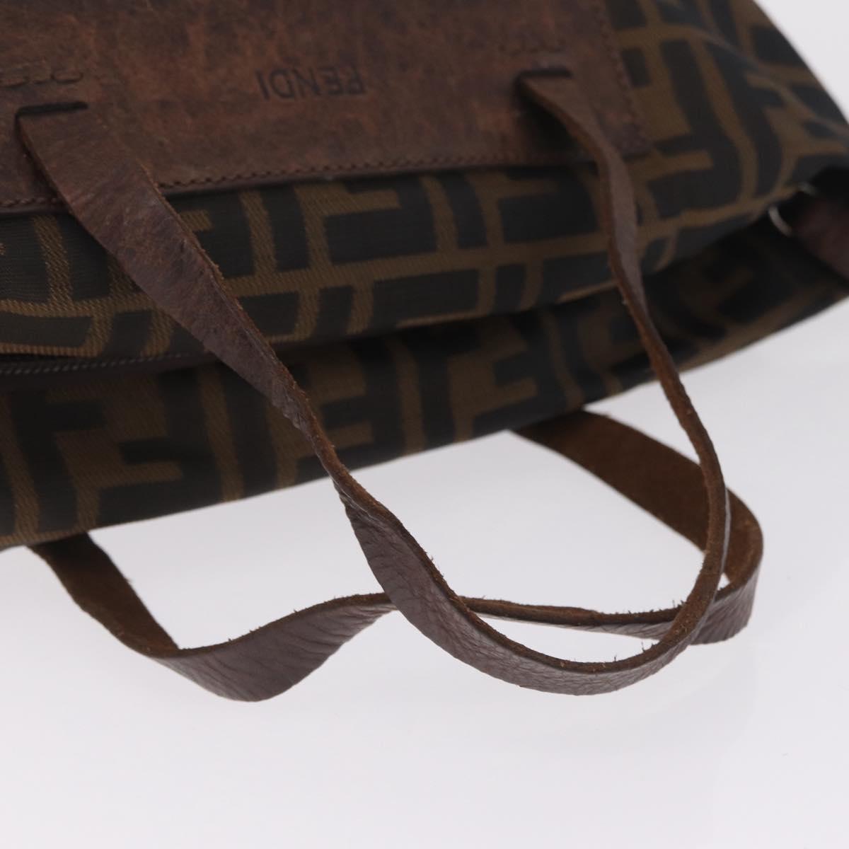 FENDI Zucca Canvas Hand Bag Black Brown Auth 198054