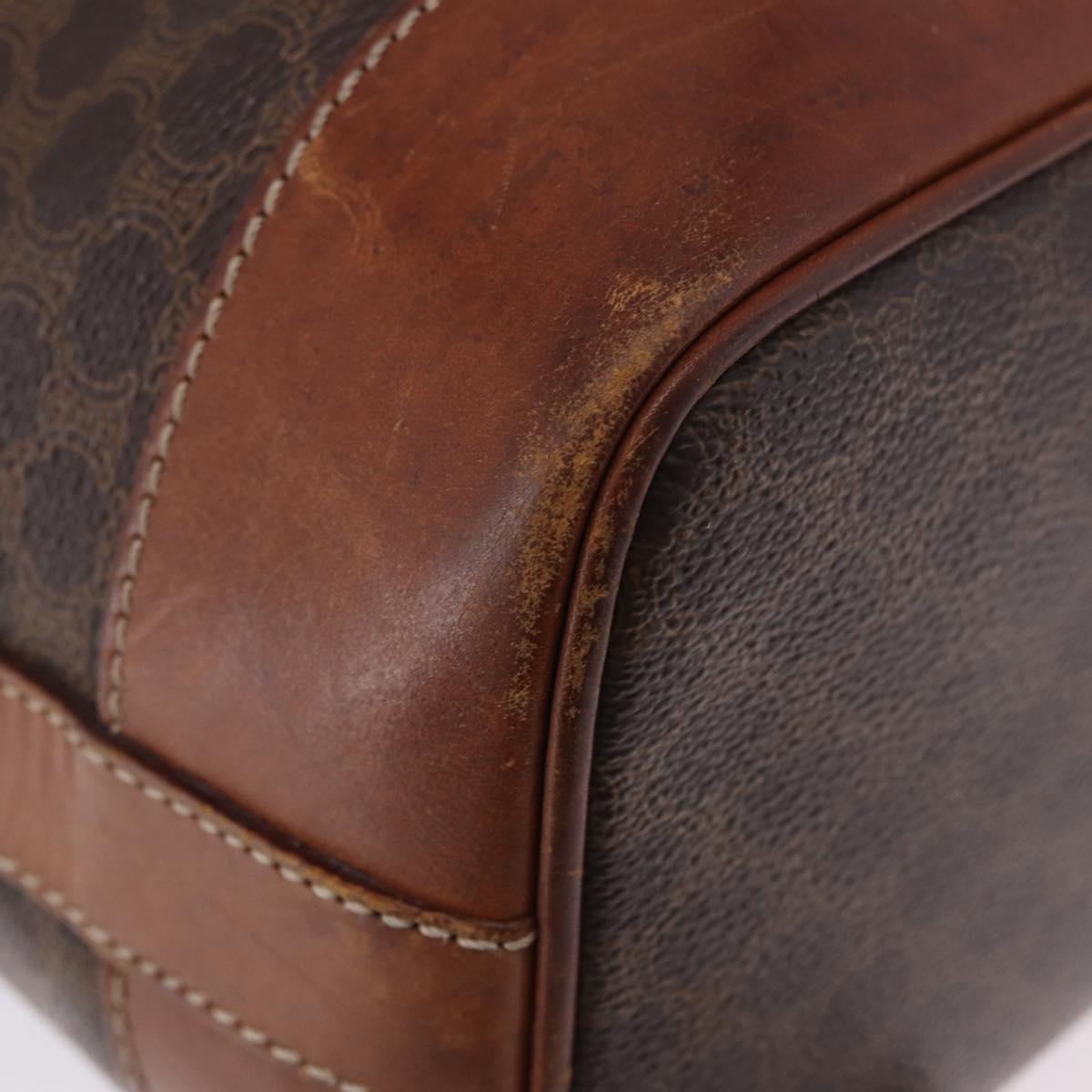CELINE Macadam Canvas Shoulder Bag PVC Leather Brown Gold Auth 198250