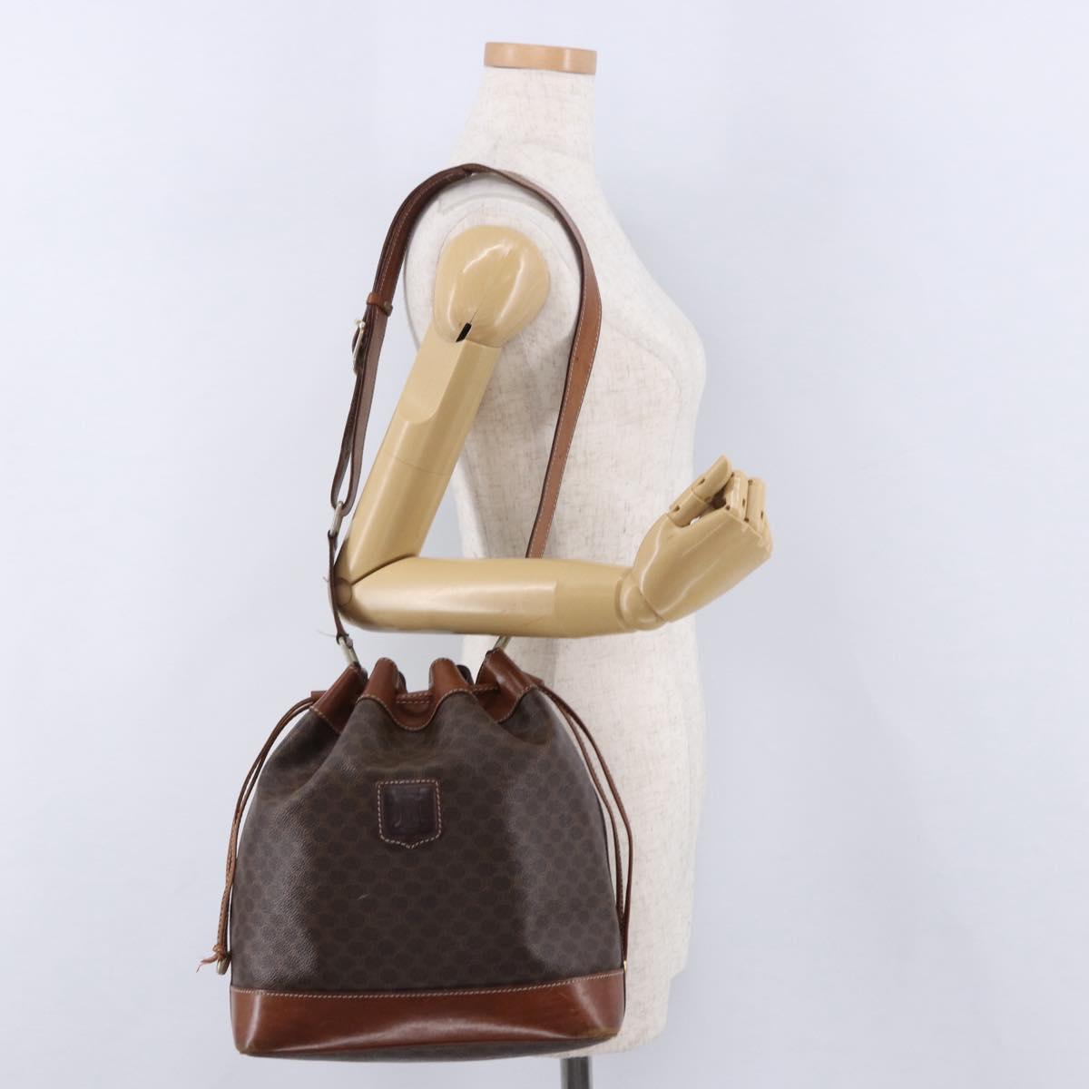 CELINE Macadam Canvas Shoulder Bag PVC Leather Brown Gold Auth 198250
