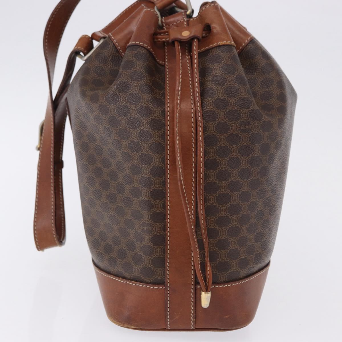 CELINE Macadam Canvas Shoulder Bag PVC Leather Brown Gold Auth 198250