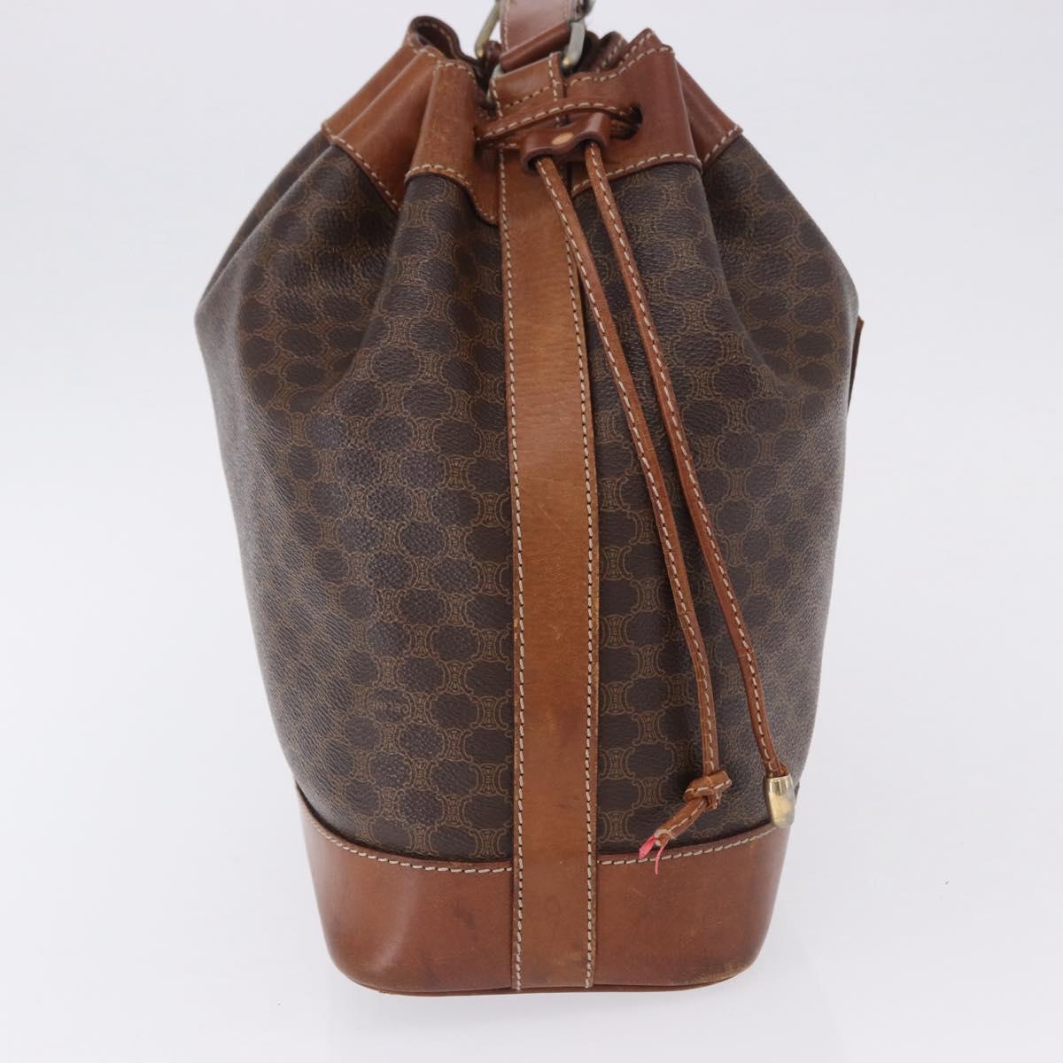 CELINE Macadam Canvas Shoulder Bag PVC Leather Brown Gold Auth 198250