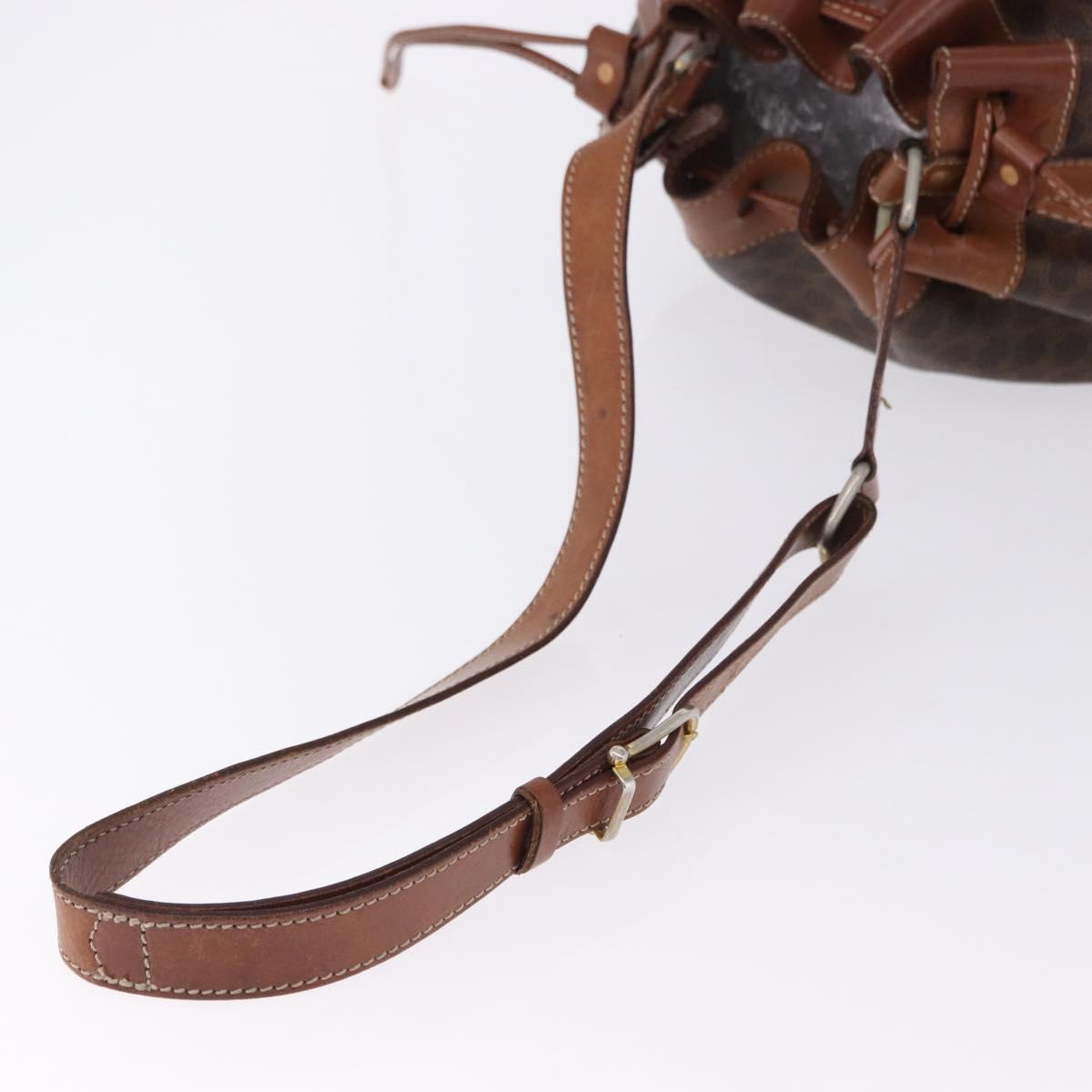 CELINE Macadam Canvas Shoulder Bag PVC Leather Brown Gold Auth 198250