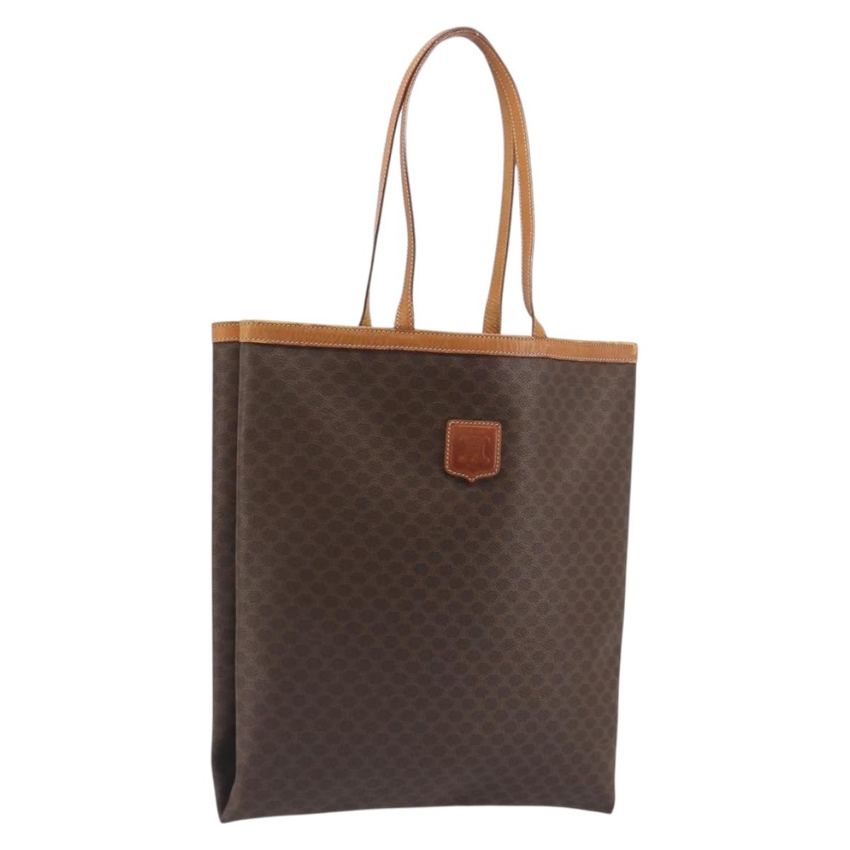 CELINE Macadam Canvas Tote Bag PVC Leather Brown Gold Auth 198251