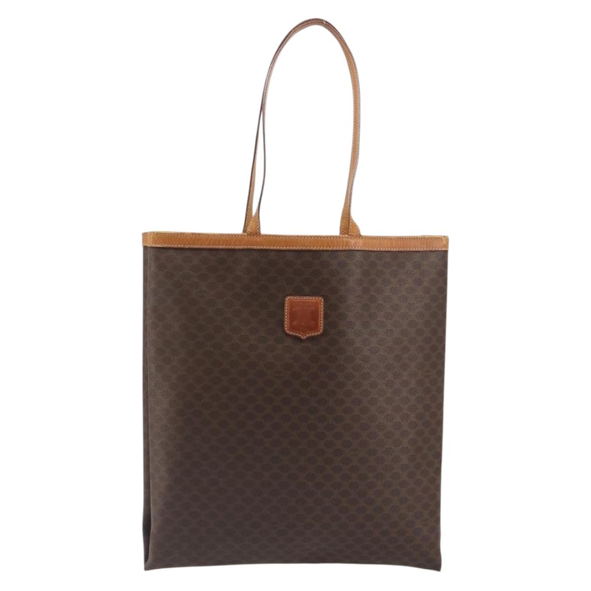 CELINE Macadam Canvas Tote Bag PVC Leather Brown Gold Auth 198251
