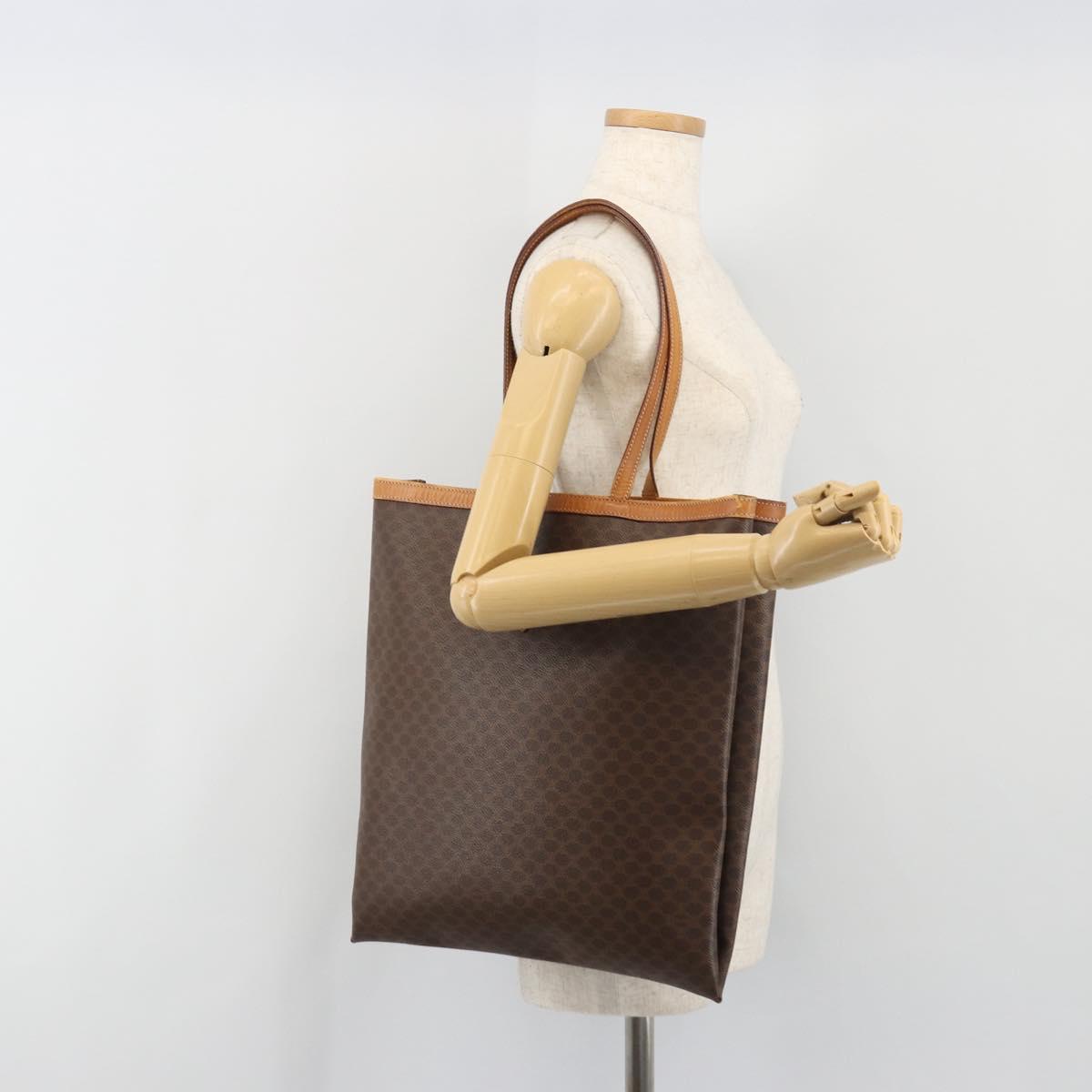 CELINE Macadam Canvas Tote Bag PVC Leather Brown Gold Auth 198251
