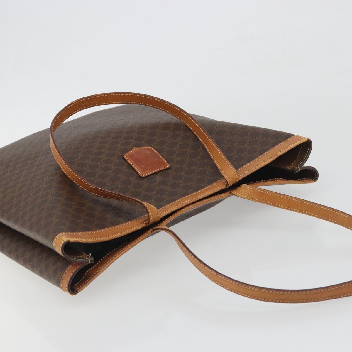 CELINE Macadam Canvas Tote Bag PVC Leather Brown Gold Auth 198251