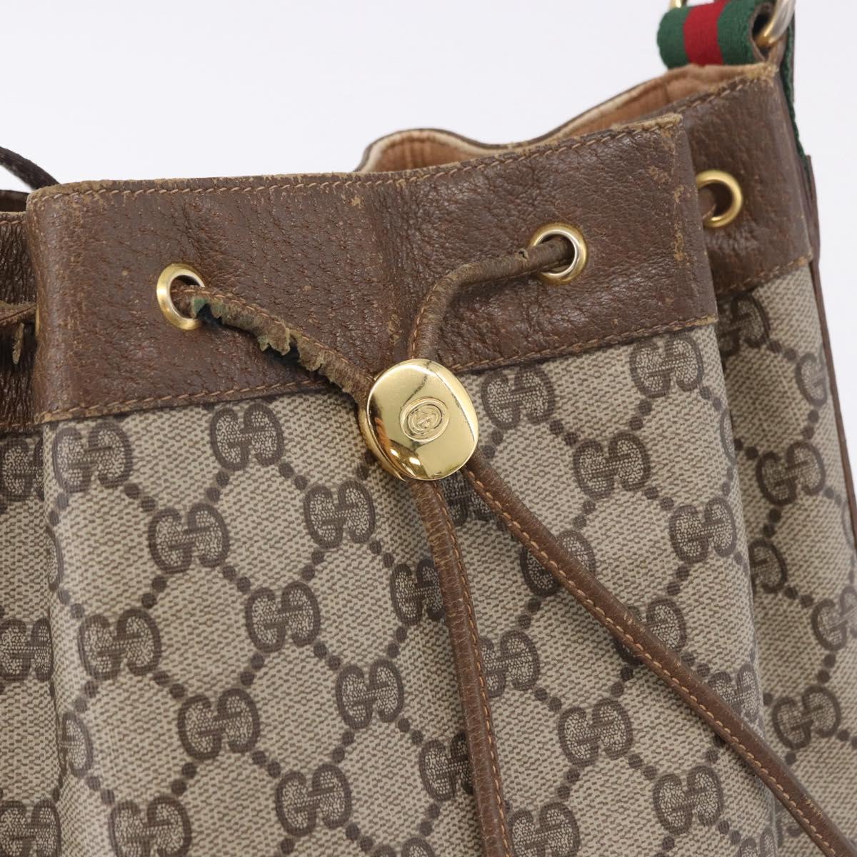 GUCCI GG Supreme Web Sherry Line Bag PVC Beige Gold 72 02 034 Auth 198252