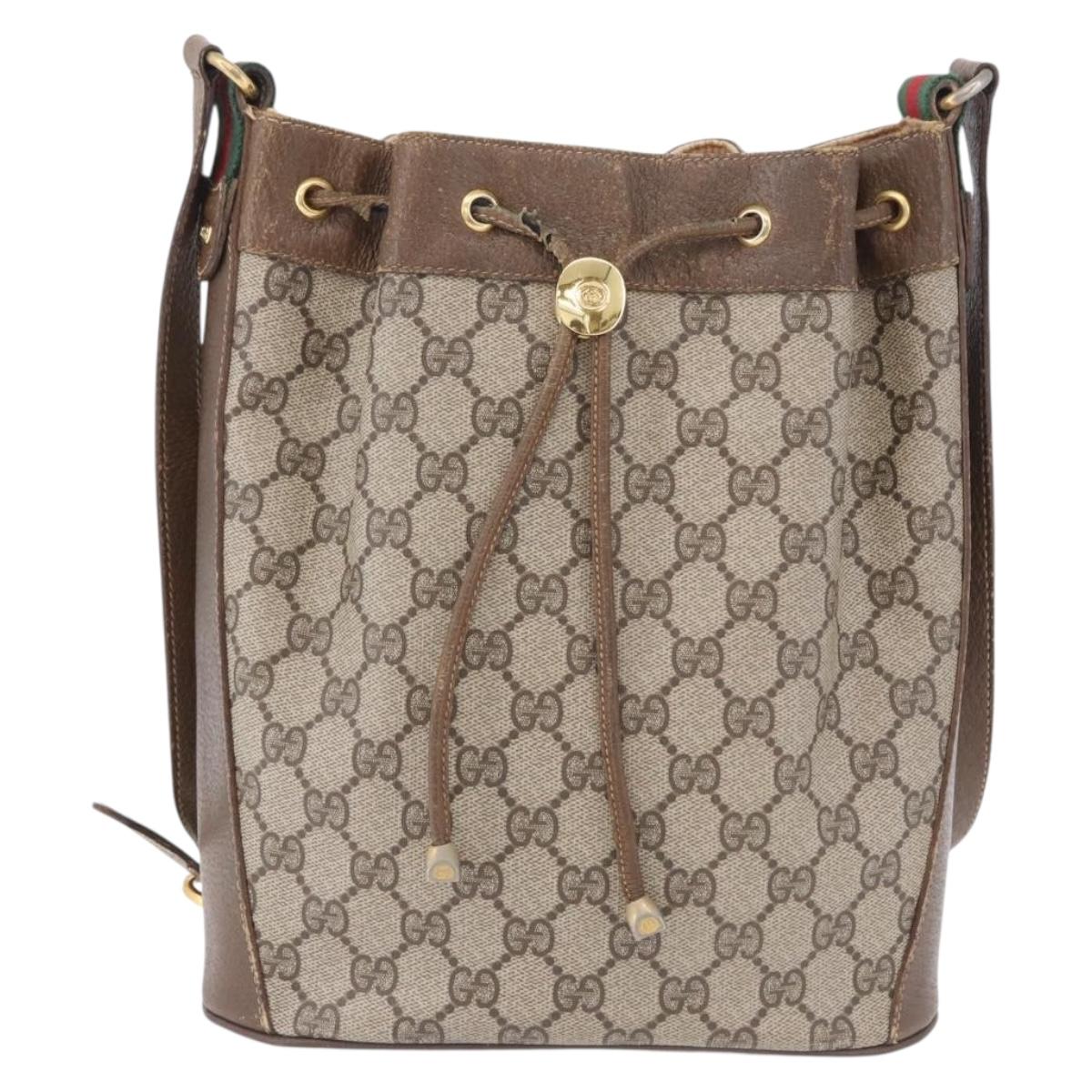 GUCCI GG Supreme Web Sherry Line Bag PVC Beige Gold 72 02 034 Auth 198252