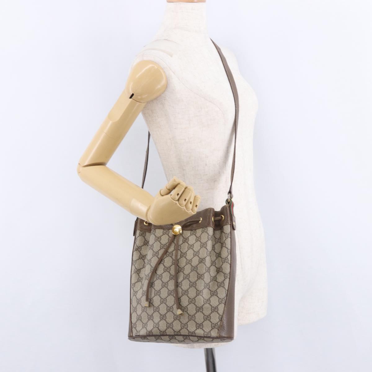 GUCCI GG Supreme Web Sherry Line Bag PVC Beige Gold 72 02 034 Auth 198252