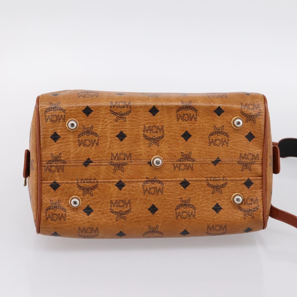 MCM Logogram Vicetos Boston Bag PVC Leather 2way Brown Gold Auth 198253