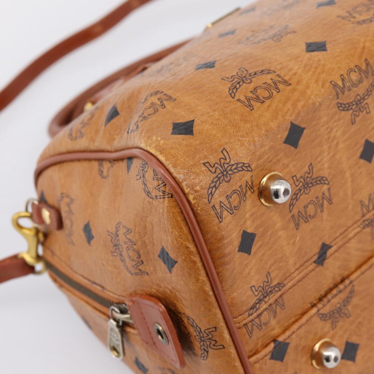 MCM Logogram Vicetos Boston Bag PVC Leather 2way Brown Gold Auth 198253