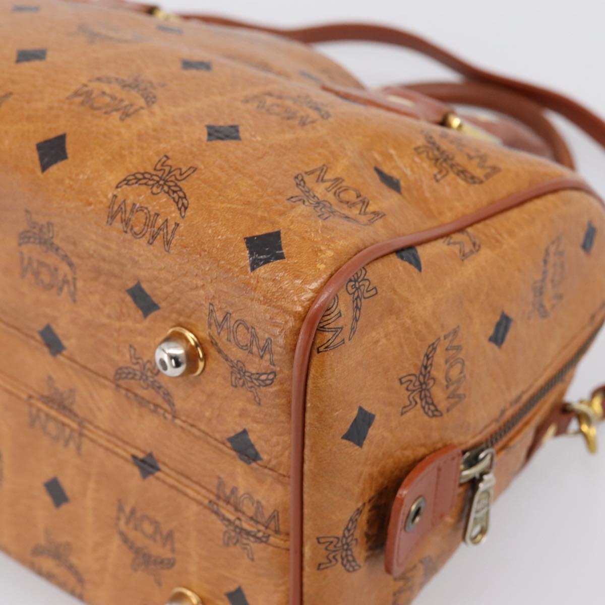 MCM Logogram Vicetos Boston Bag PVC Leather 2way Brown Gold Auth 198253