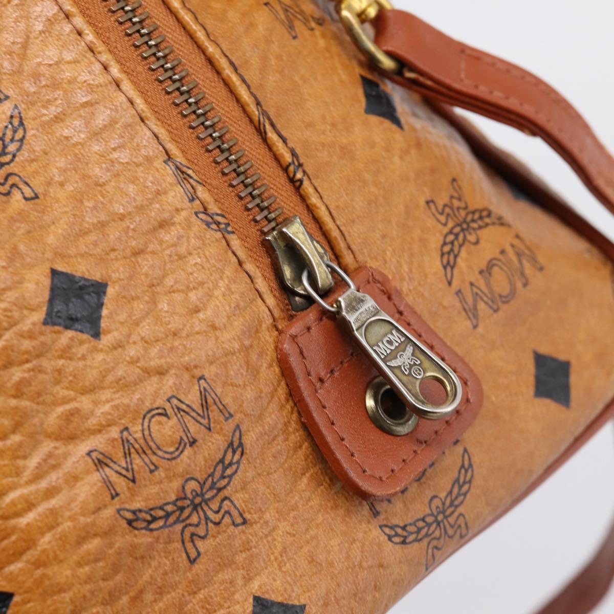 MCM Logogram Vicetos Boston Bag PVC Leather 2way Brown Gold Auth 198253