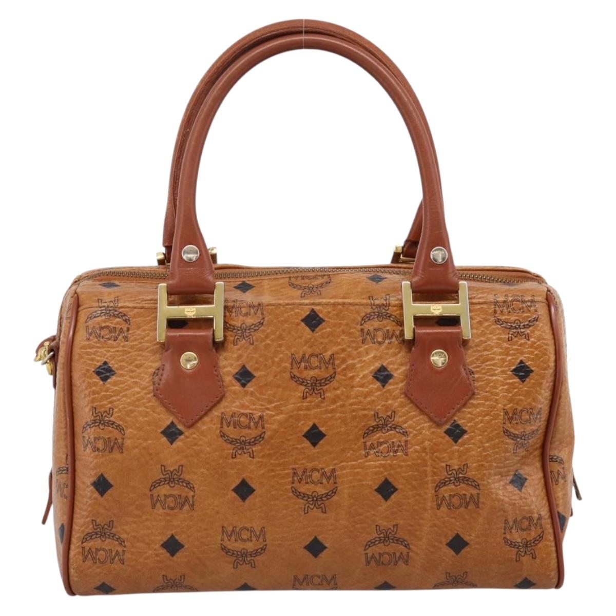 MCM Logogram Vicetos Boston Bag PVC Leather 2way Brown Gold Auth 198253