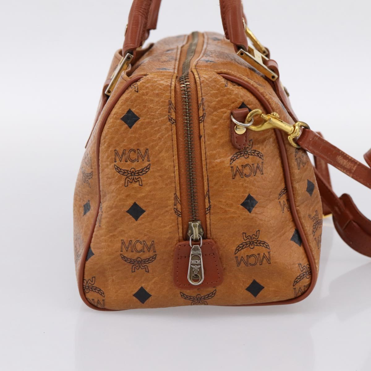 MCM Logogram Vicetos Boston Bag PVC Leather 2way Brown Gold Auth 198253