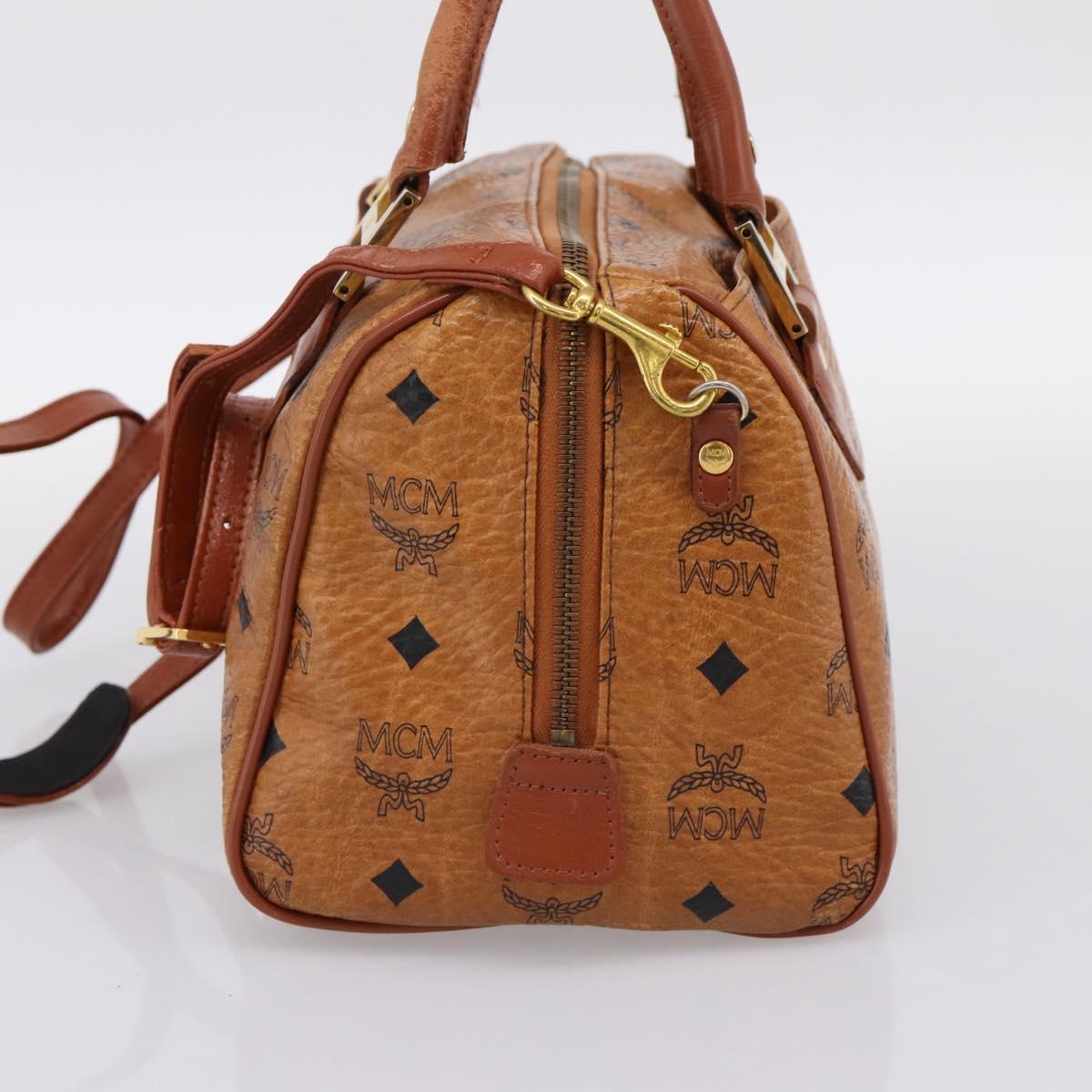 MCM Logogram Vicetos Boston Bag PVC Leather 2way Brown Gold Auth 198253