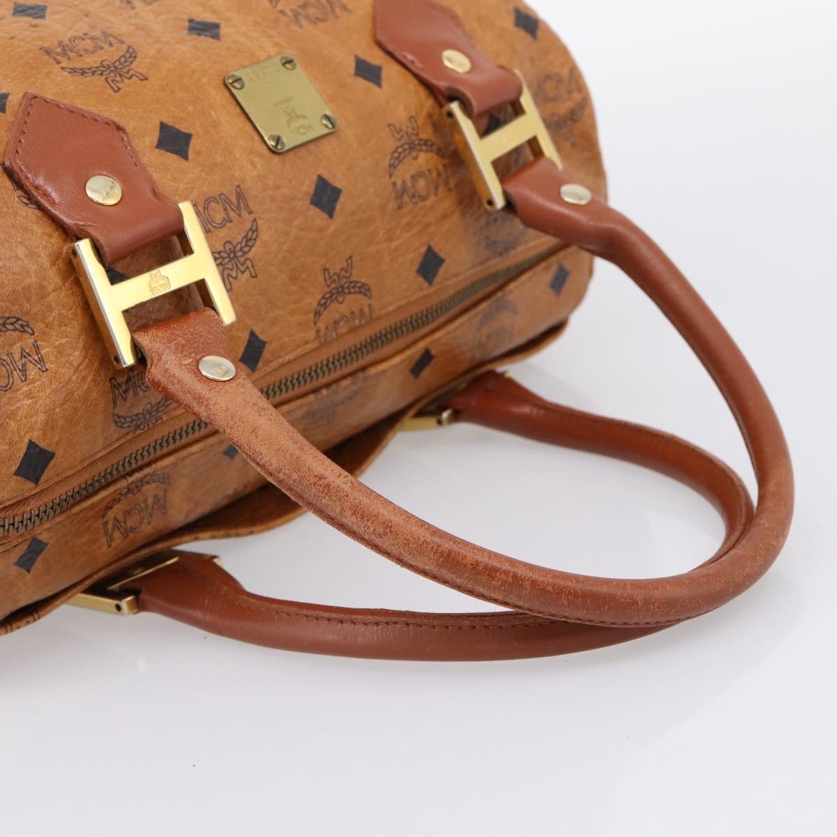 MCM Logogram Vicetos Boston Bag PVC Leather 2way Brown Gold Auth 198253