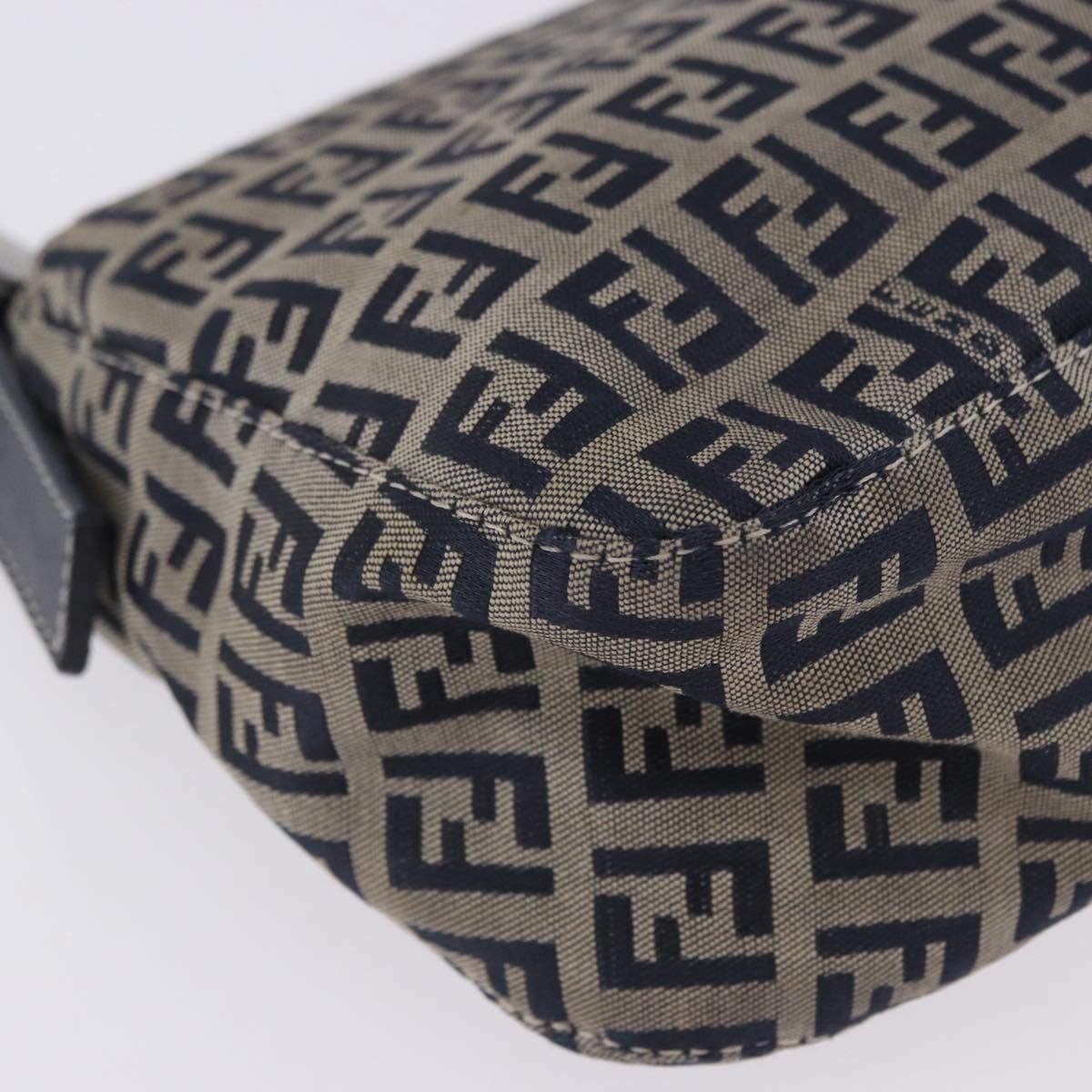 FENDI Zucchino Canvas Mamma Baguette Shoulder Bag Navy Silver Auth 198254V