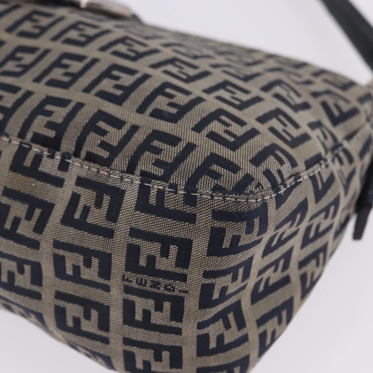 FENDI Zucchino Canvas Mamma Baguette Shoulder Bag Navy Silver Auth 198254V