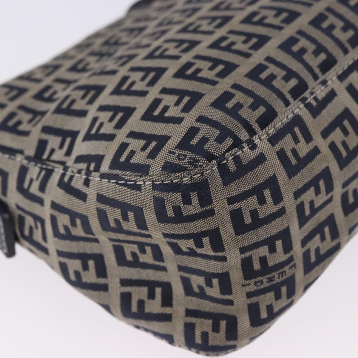 FENDI Zucchino Canvas Mamma Baguette Shoulder Bag Navy Silver Auth 198254V
