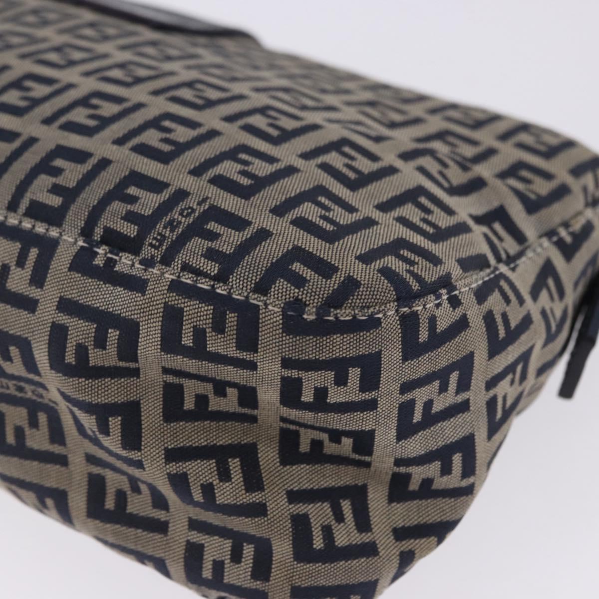 FENDI Zucchino Canvas Mamma Baguette Shoulder Bag Navy Silver Auth 198254V