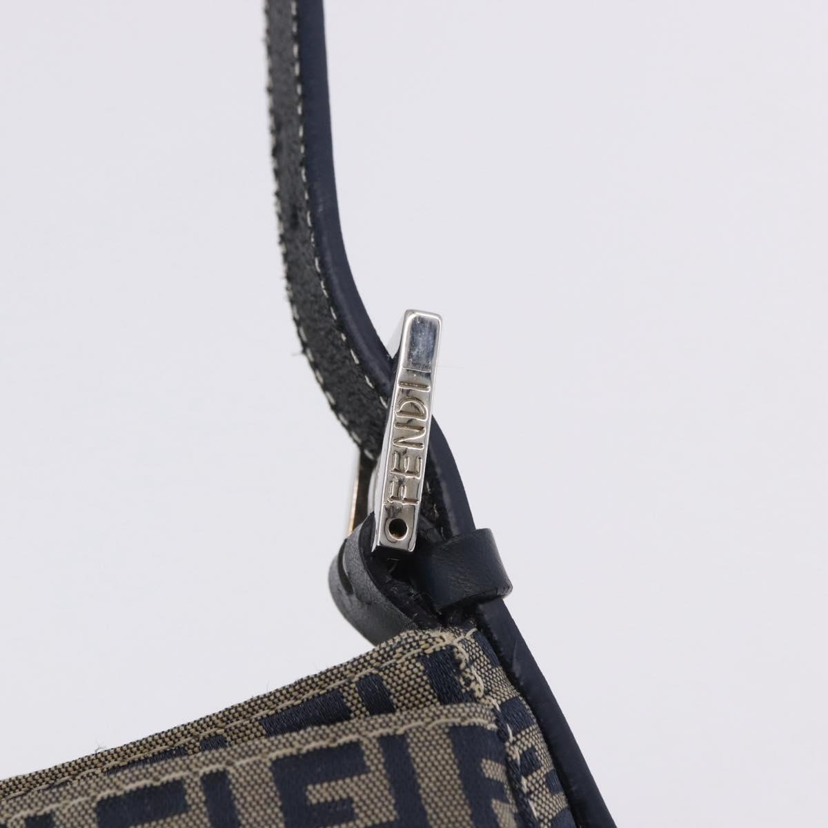 FENDI Zucchino Canvas Mamma Baguette Shoulder Bag Navy Silver Auth 198254V